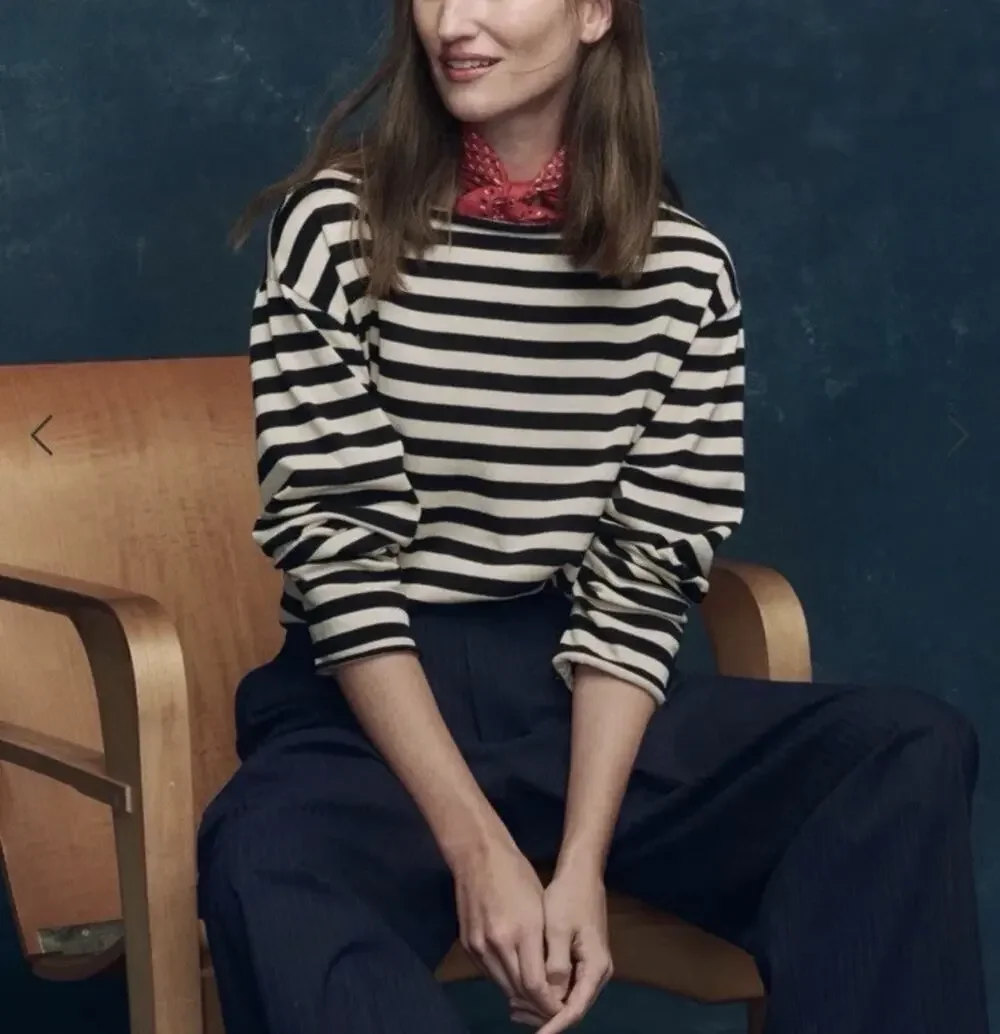 THE GREAT SAILOR SWEATER TOP BLACK CREAM STRIPE OVERSIZED SIZE 1/Small $225 - Picture 1 of 10